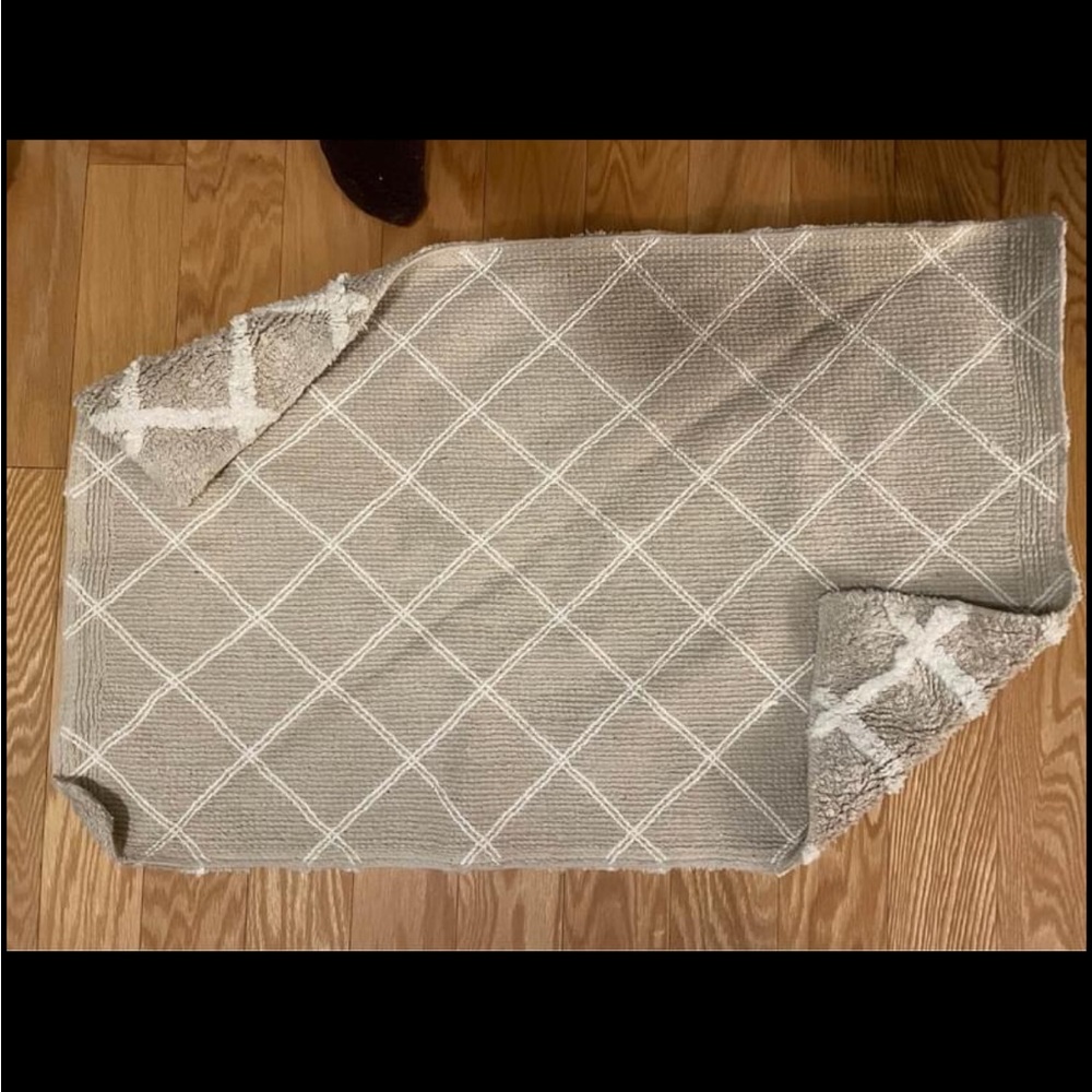 Two piece reversible bath or kitchen door mat